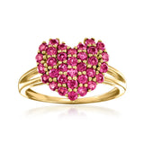 Pinctore 18K Gold Plated Rhodolite Garnet Pave Heart Ring