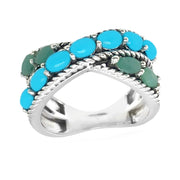 Sterling Silver Sleeping Beauty Turquoise & Sakota Emerald Crossover Ring
