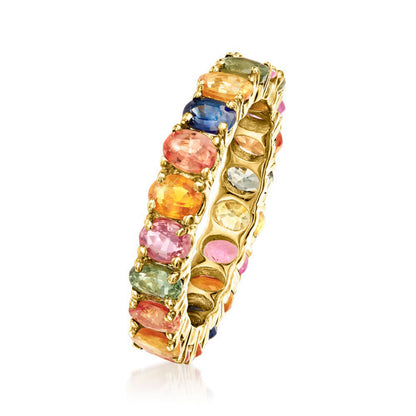 Gilded Lane 14K Gold 4x3mm Multi-Sapphire Eternity Band Ring