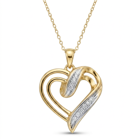 10K Gold 0.10ctw Diamond Open Heart Pendant with Chain