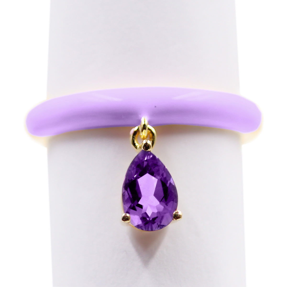 Gem Treasures 7x5mm Pear-Shaped Gemstone & Enamel Charm Ring