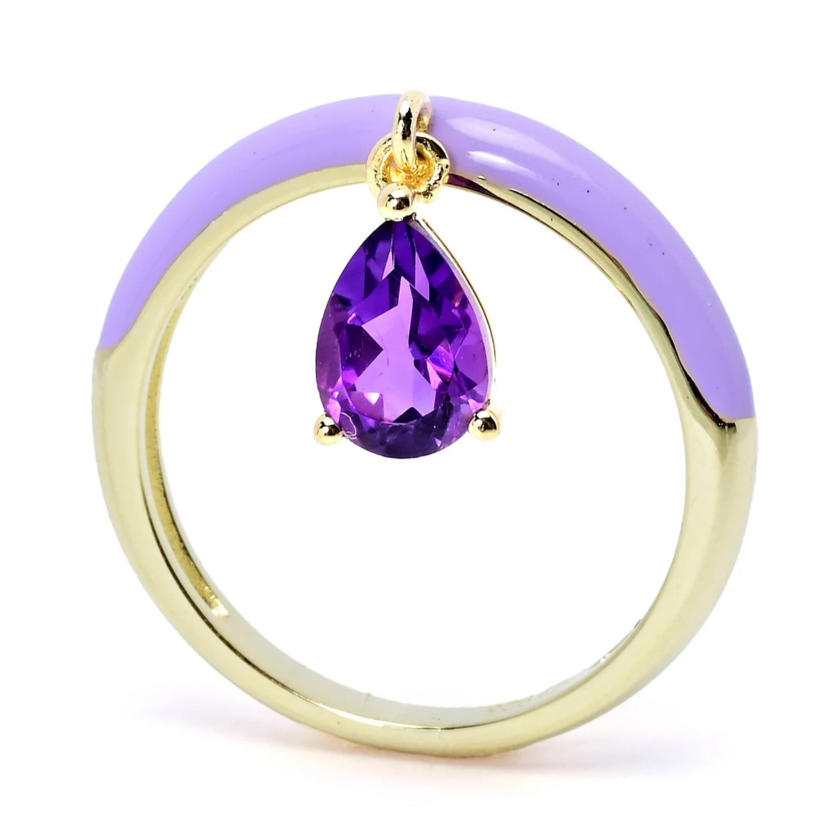 Gem Treasures 7x5mm Pear-Shaped Gemstone & Enamel Charm Ring