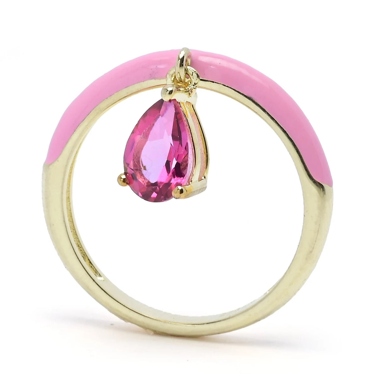 Gem Treasures 7x5mm Pear-Shaped Gemstone & Enamel Charm Ring