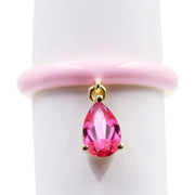 Gem Treasures 7x5mm Pear-Shaped Gemstone & Enamel Charm Ring