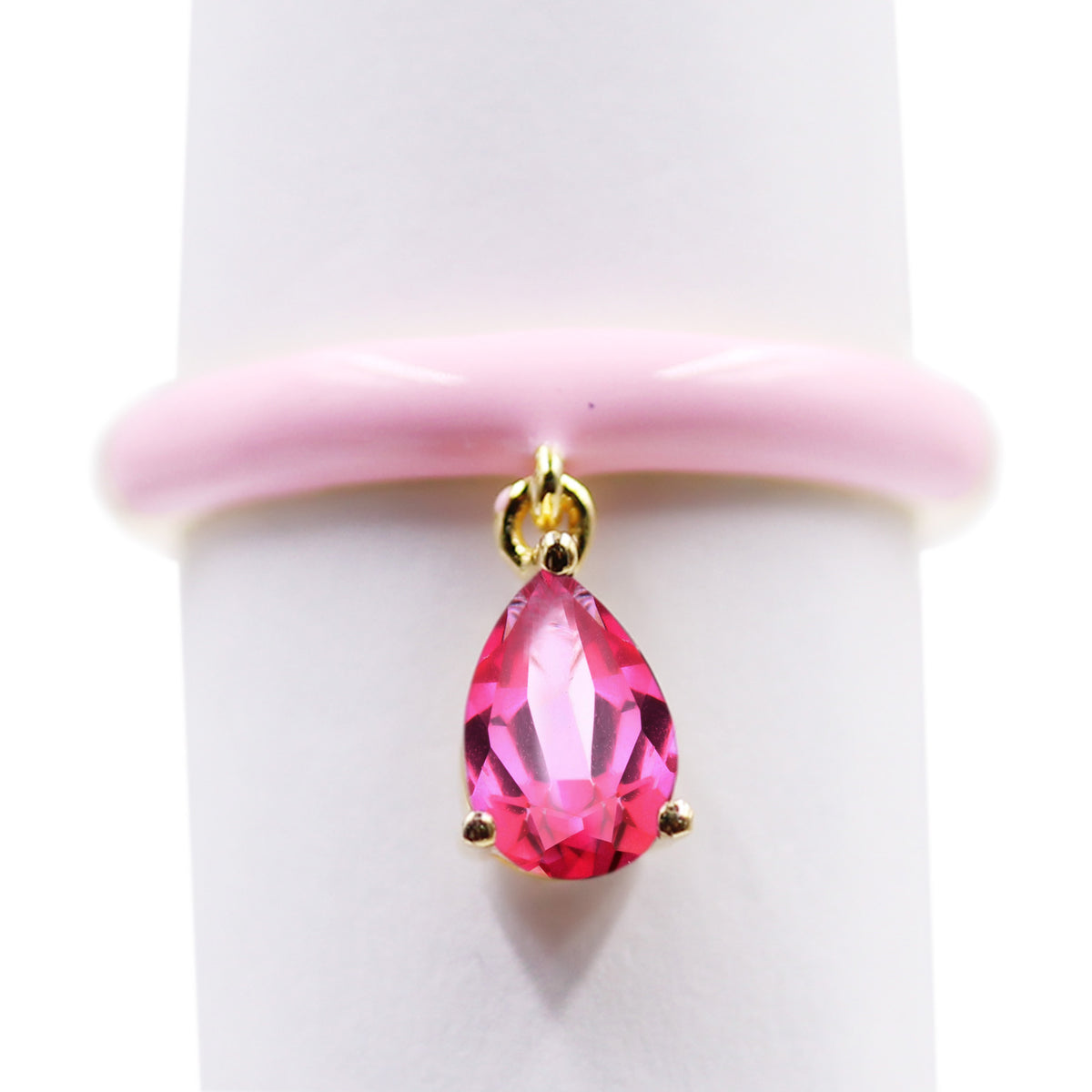 Gem Treasures 7x5mm Pear-Shaped Gemstone & Enamel Charm Ring