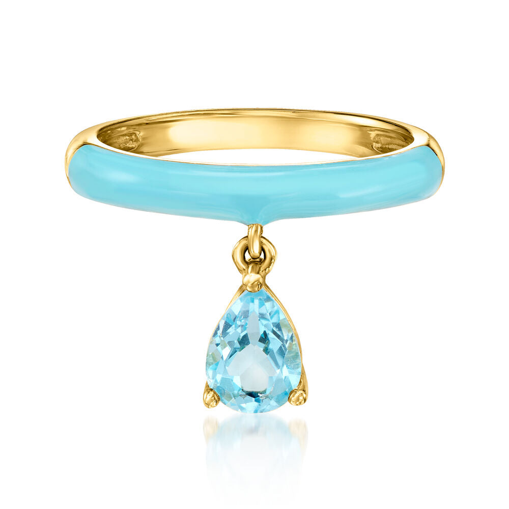 Gem Treasures 7x5mm Pear-Shaped Gemstone & Enamel Charm Ring