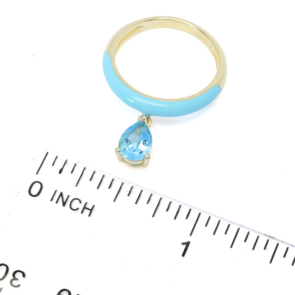 Gem Treasures 7x5mm Pear-Shaped Gemstone & Enamel Charm Ring