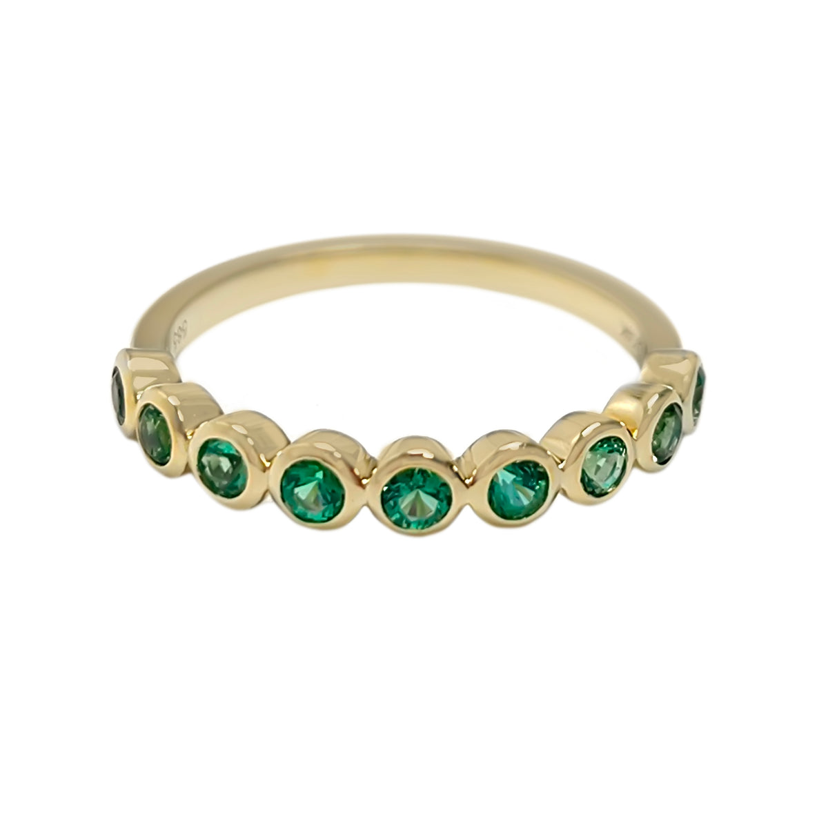Gilded Lane 14K Gold 2mm Round Zambian Emerald Bezel Set Half-Eternity Band Ring