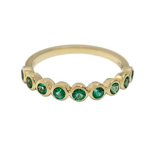 Gilded Lane 14K Gold 2mm Round Zambian Emerald Bezel Set Half-Eternity Band Ring