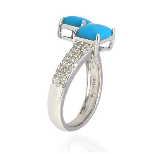 Sterling Silver Cushion Sleeping Beauty Turq & White Zircon Bypass Ring