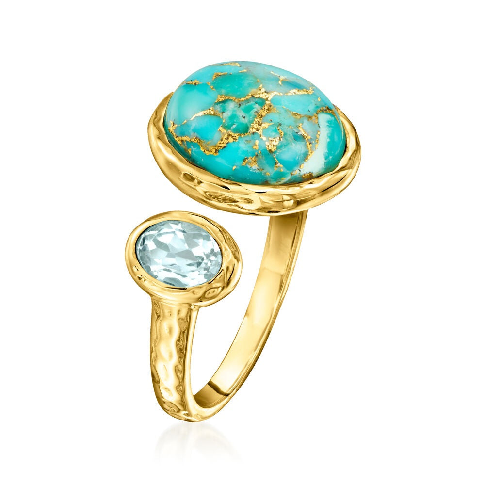 Gem Treasures 18K Gold Plated 12x10mm Opaque & Faceted Gem "Toi et Moi" Ring