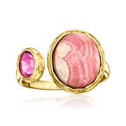 Gem Treasures 18K Gold Plated 12x10mm Opaque & Faceted Gem "Toi et Moi" Ring
