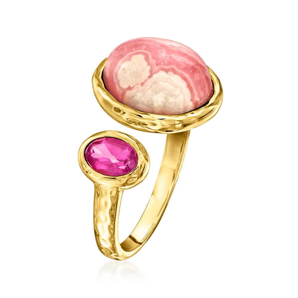 Pinctore 18K Gold Plated 12x10mm Opaque & Faceted Gem "Toi et Moi" Ring