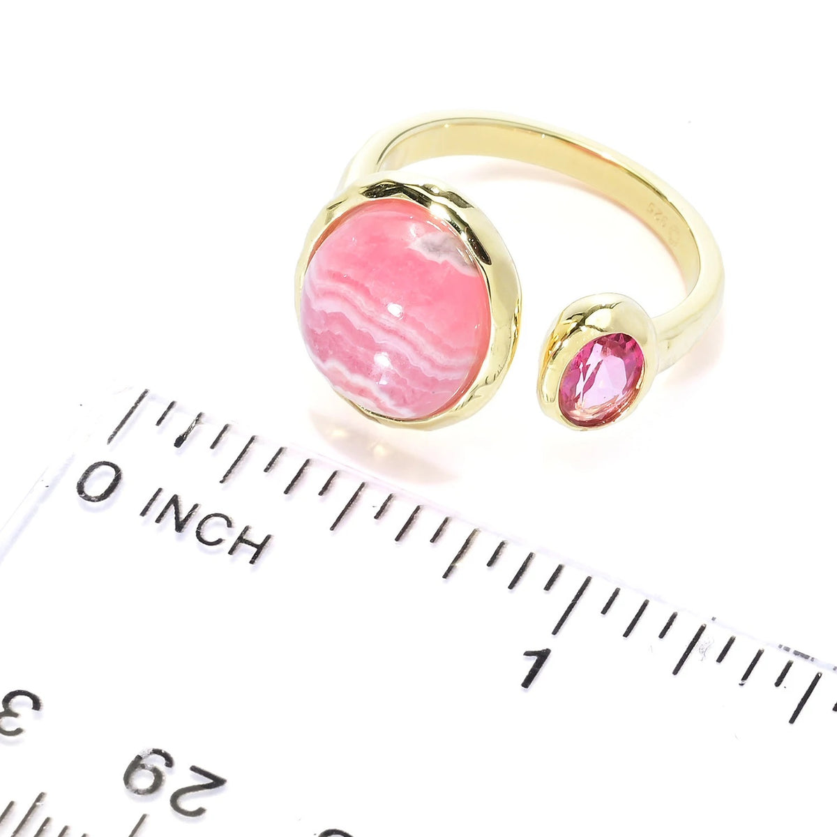 Gem Treasures 18K Gold Plated 12x10mm Opaque & Faceted Gem "Toi et Moi" Ring