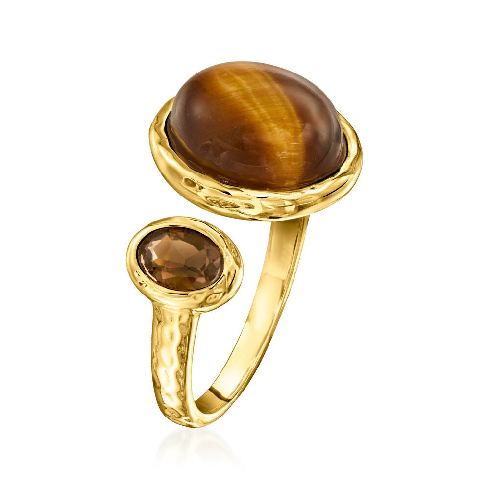 Gem Treasures 18K Gold Plated 12x10mm Opaque & Faceted Gem "Toi et Moi" Ring