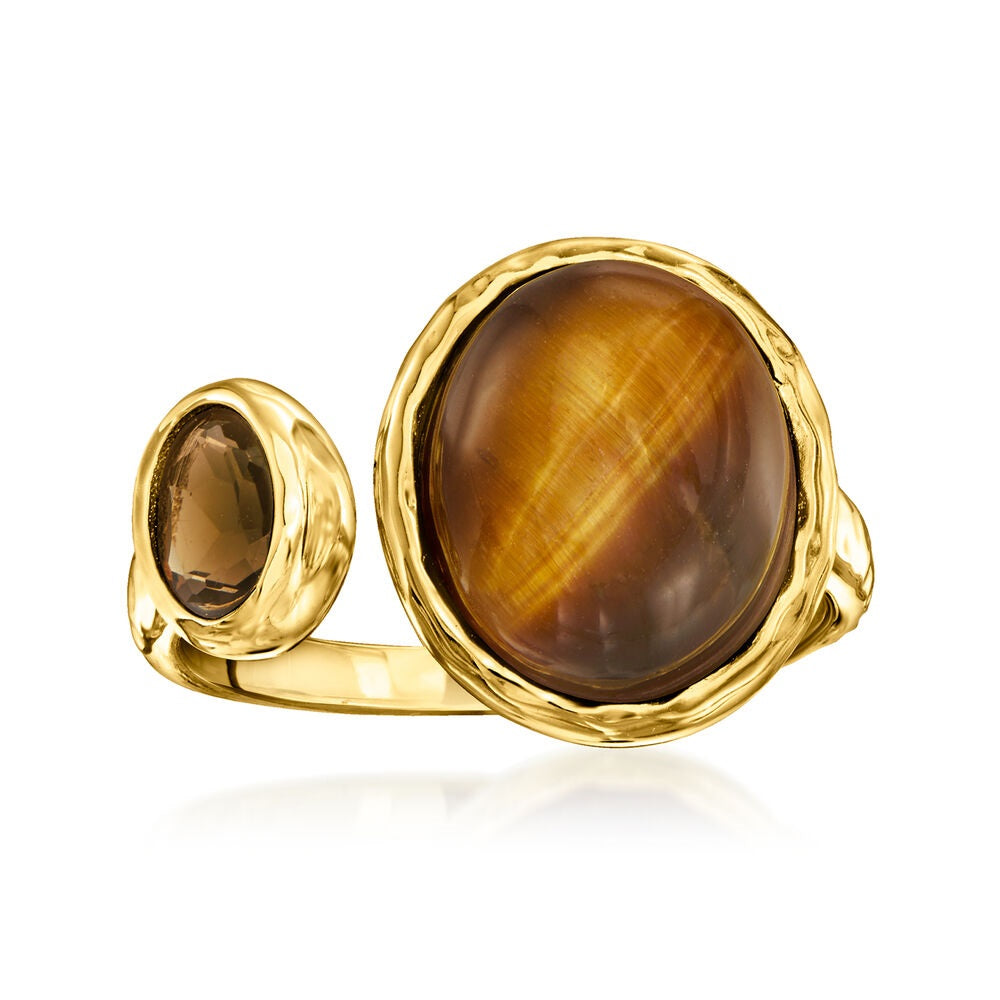 Gem Treasures 18K Gold Plated 12x10mm Opaque & Faceted Gem "Toi et Moi" Ring