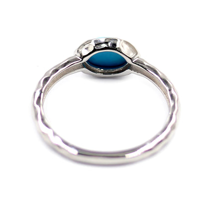 Sterling Silver 7x5mm Oval Sleeping Beauty Turquoise East-West Hammered Ring