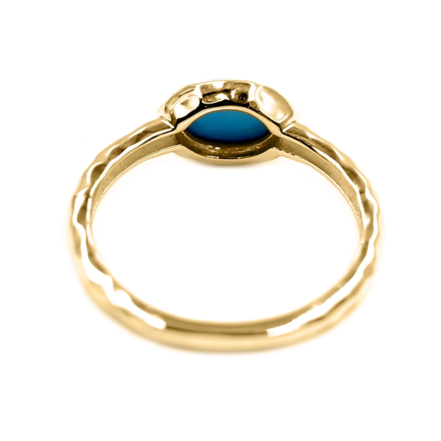 Sterling Silver 7x5mm Oval Sleeping Beauty Turquoise East-West Hammered Ring