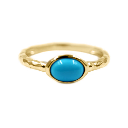 Sterling Silver 7x5mm Oval Sleeping Beauty Turquoise East-West Hammered Ring