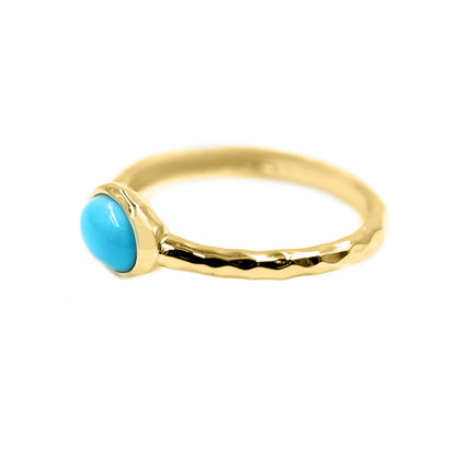 Sterling Silver 7x5mm Oval Sleeping Beauty Turquoise East-West Hammered Ring