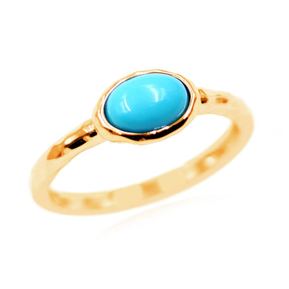 Sterling Silver 7x5mm Oval Sleeping Beauty Turquoise East-West Hammered Ring