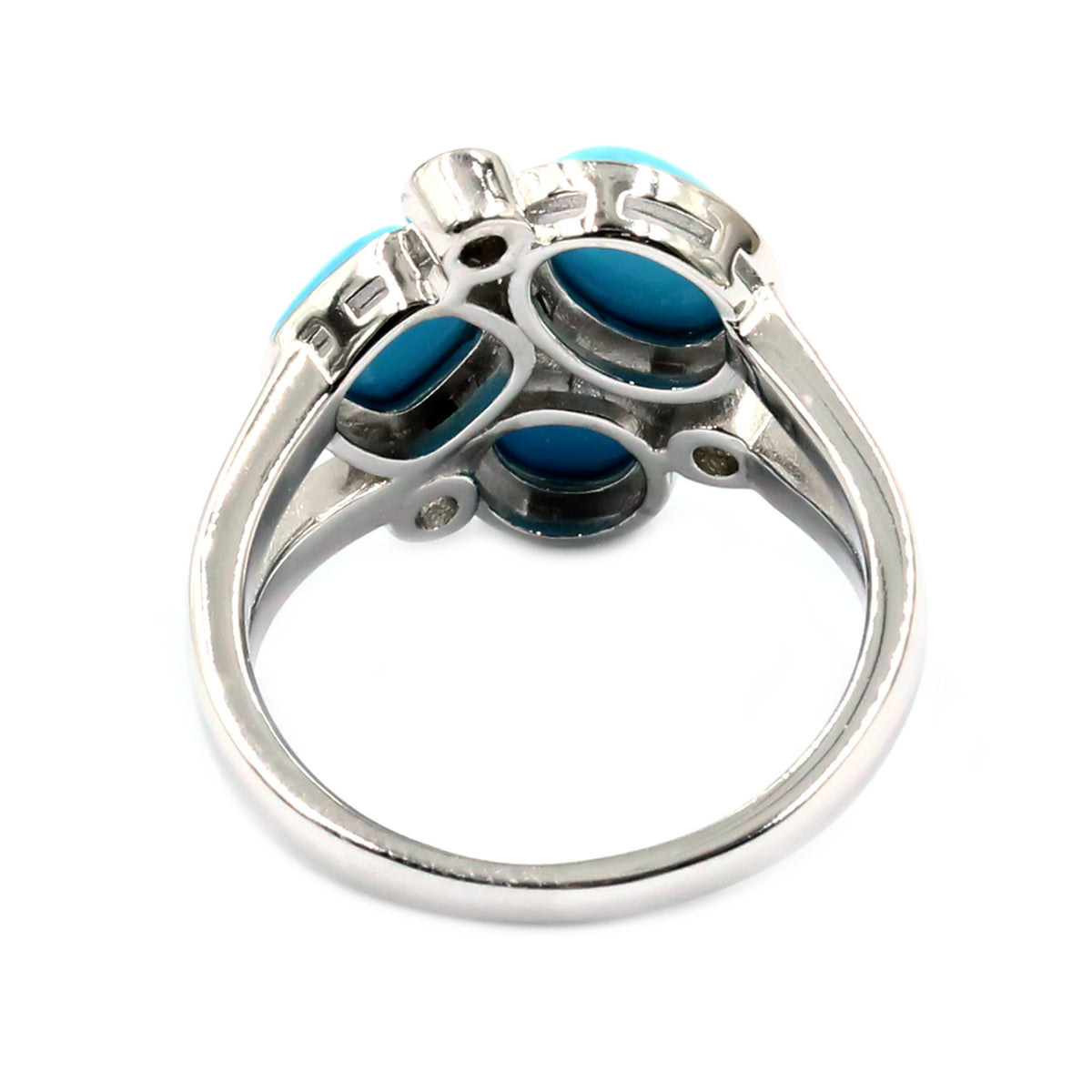 Sterling Silver 3-Stone Multi-Shape Sleeping Beauty Turquoise & White Zircon Cluster Ring