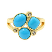 Sterling Silver 3-Stone Multi-Shape Sleeping Beauty Turquoise & White Zircon Cluster Ring