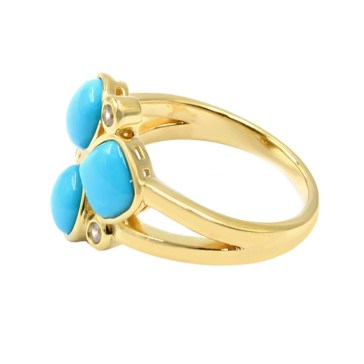 Sterling Silver 3-Stone Multi-Shape Sleeping Beauty Turquoise & White Zircon Cluster Ring