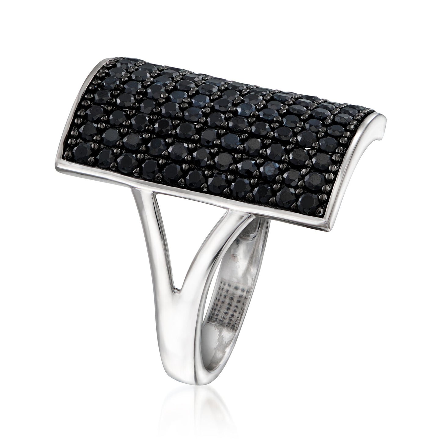 Pinctore Sterling Silver Pave Gemstone Rectangular Shield Ring