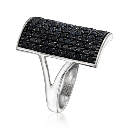 Pinctore Sterling Silver Pave Gemstone Rectangular Shield Ring