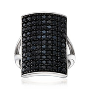 Gem Treasures Sterling Silver Pave Gemstone Rectangular Shield Ring