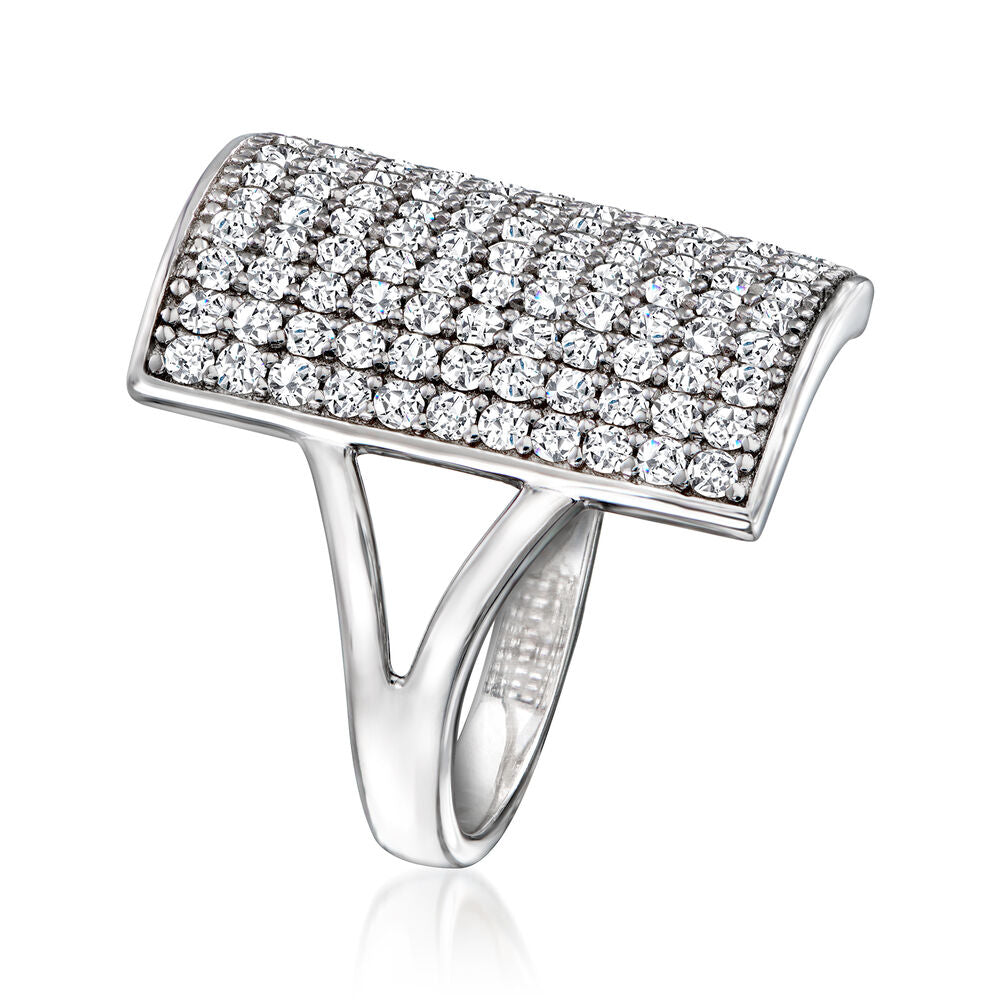 Pinctore Sterling Silver Pave Gemstone Rectangular Shield Ring