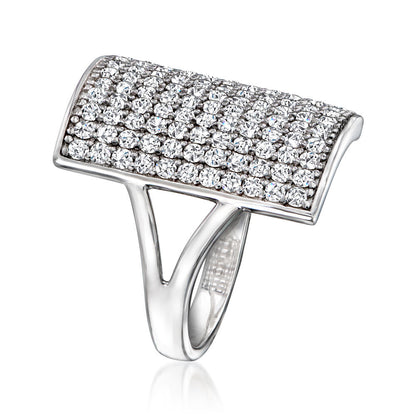 Pinctore Sterling Silver Pave Gemstone Rectangular Shield Ring