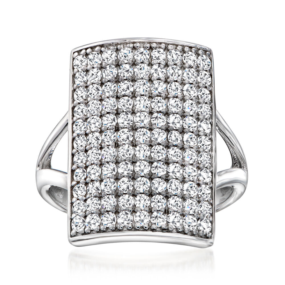 Pinctore Sterling Silver Pave Gemstone Rectangular Shield Ring