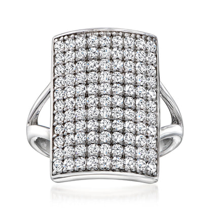 Pinctore Sterling Silver Pave Gemstone Rectangular Shield Ring