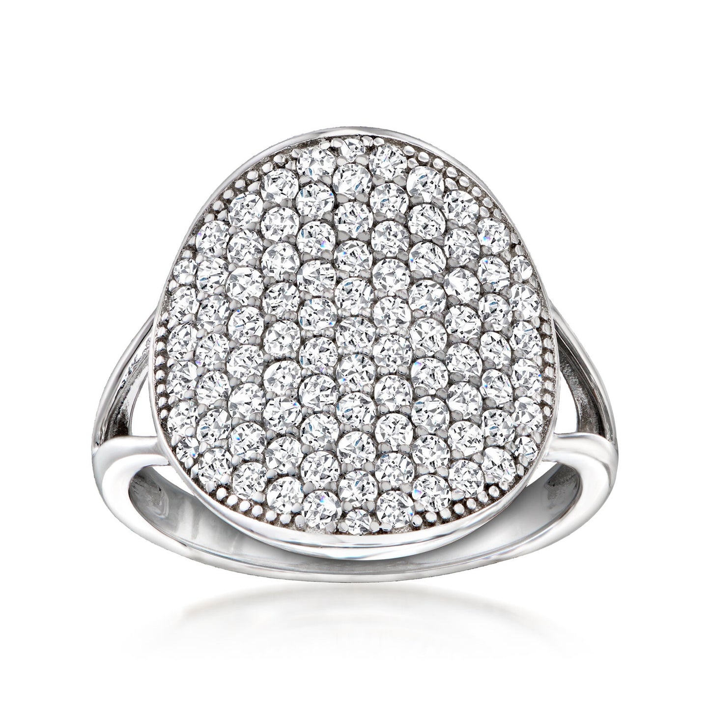 Pinctore Sterling Silver White Zircon Round Pave Ring
