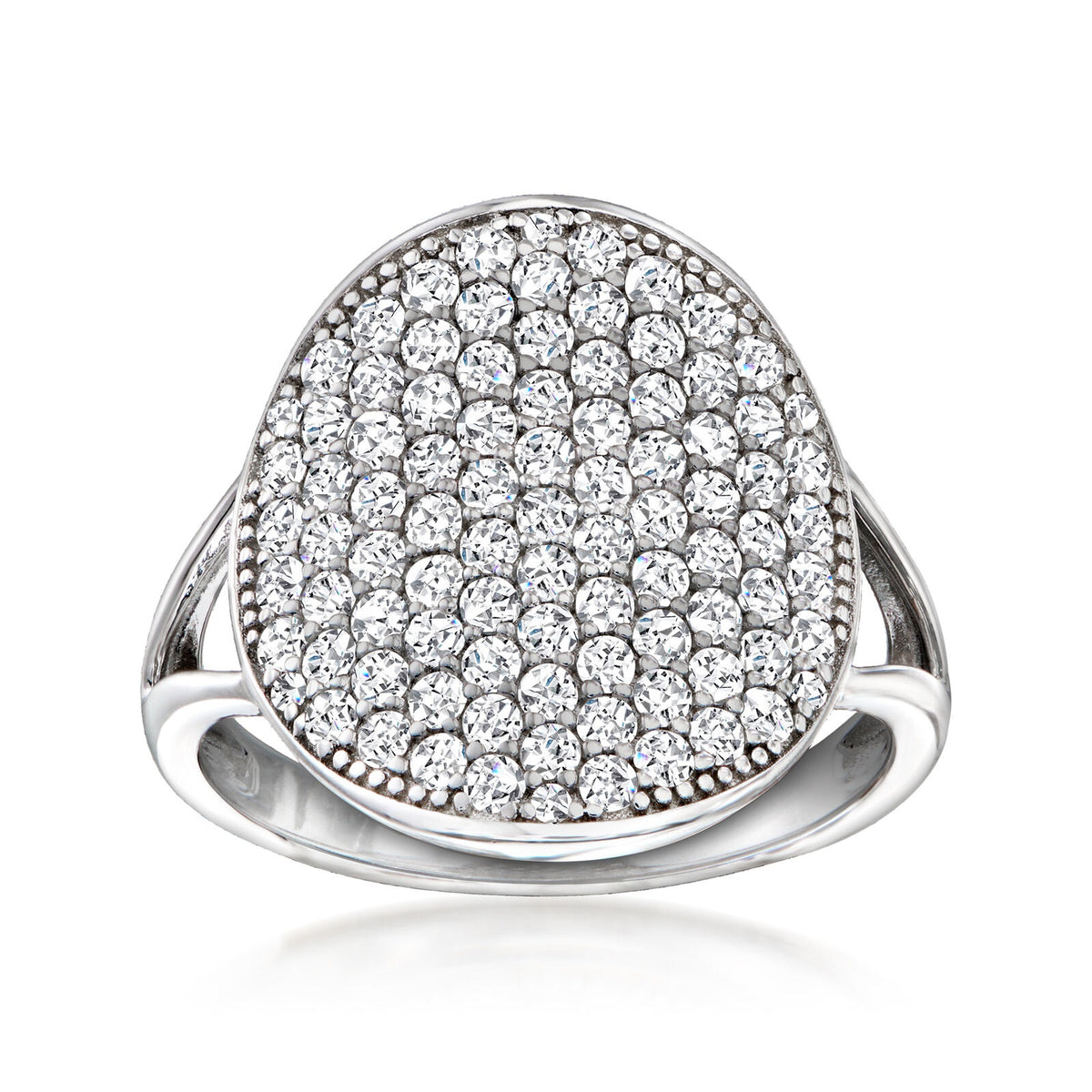 Gem Treasures Sterling Silver White Zircon Round Pave Ring