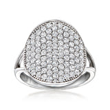 Pinctore Sterling Silver White Zircon Round Pave Ring