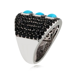 Sterling Silver Baguette Sleeping Beauty Turq & Black Spinel Pave Wide Band Ring