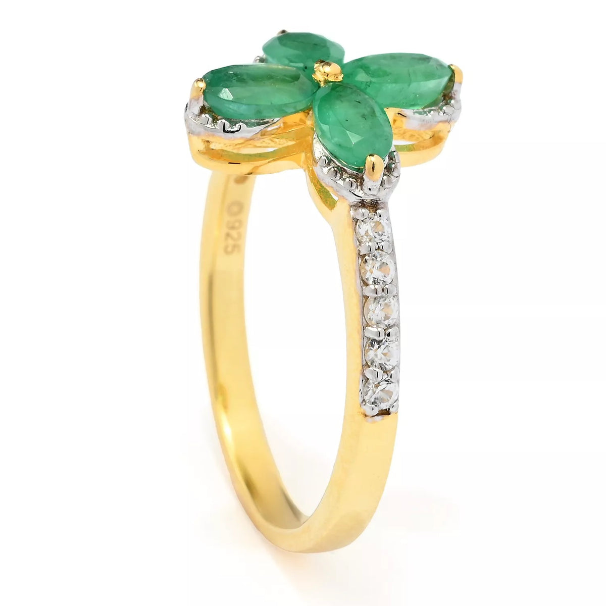 Gem Treasures 18K Gold Plated Sakota Emerald Clover Ring