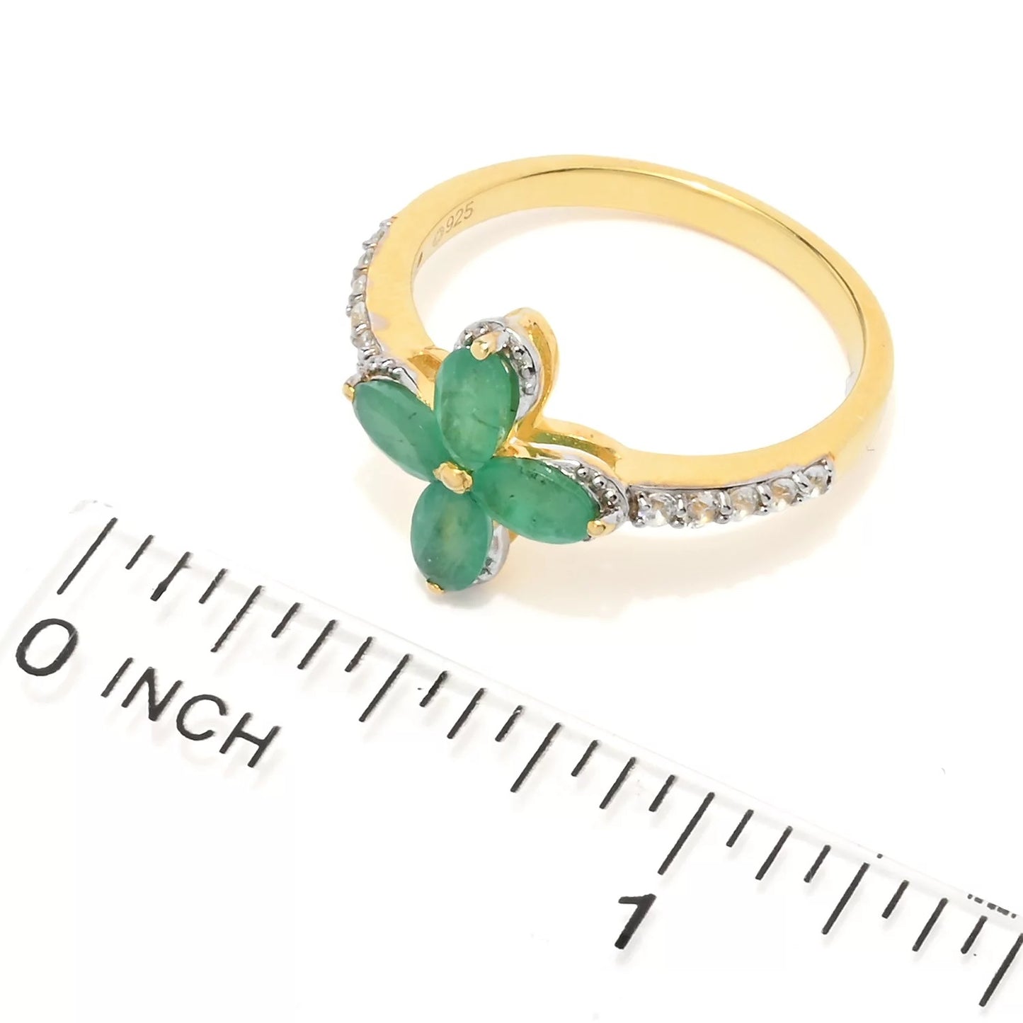 Pinctore 18K Gold Plated Sakota Emerald Clover Ring