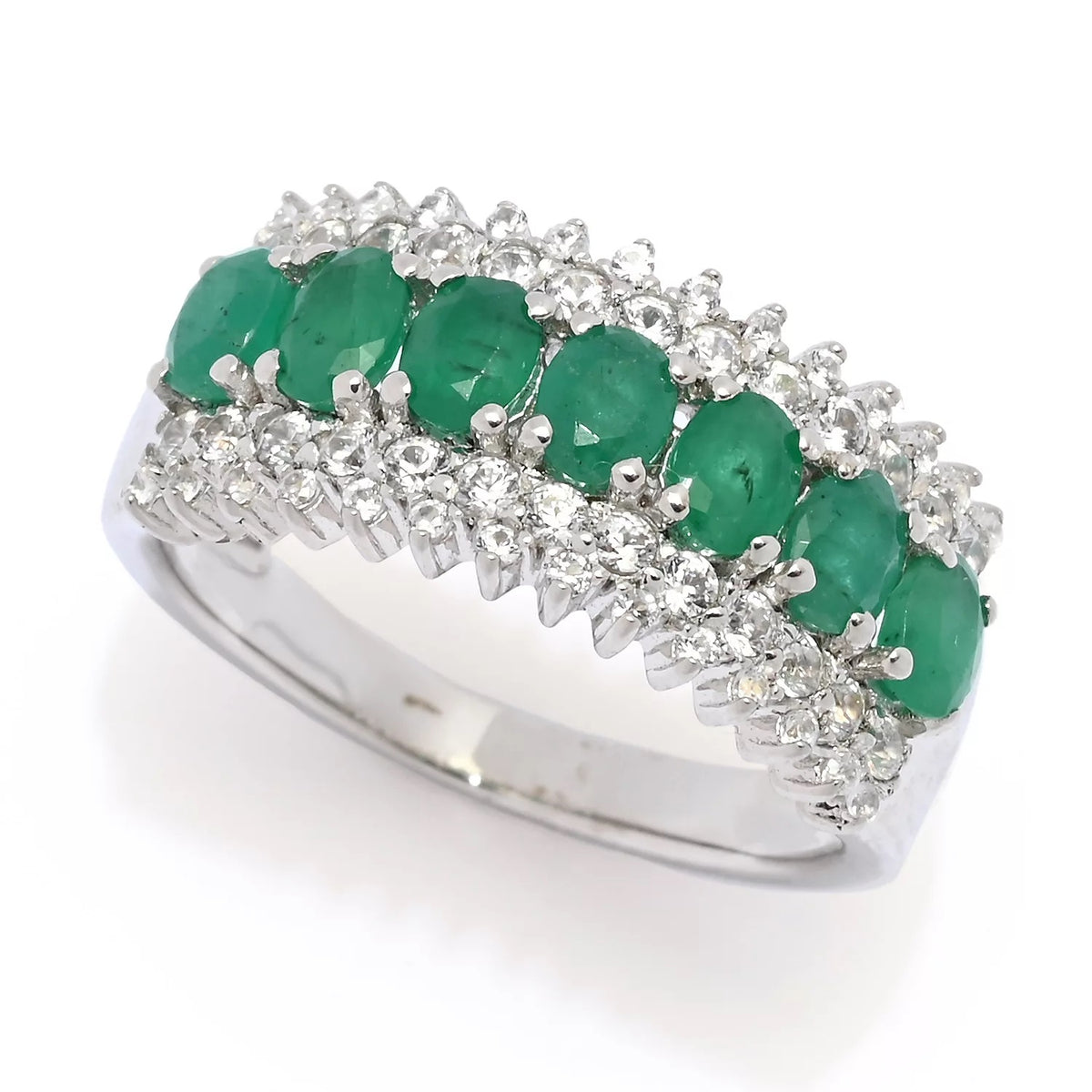 Gem Treasures 18K Gold Plated Sakota Emerald & White Zircon Wide Band Ring