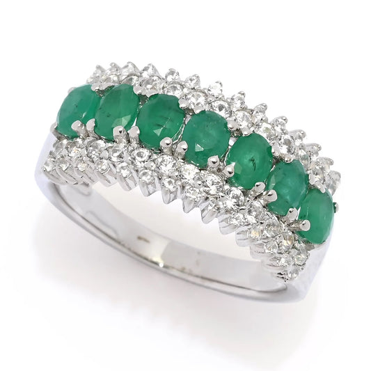 Pinctore 18K Gold Plated Sakota Emerald & White Zircon Wide Band Ring