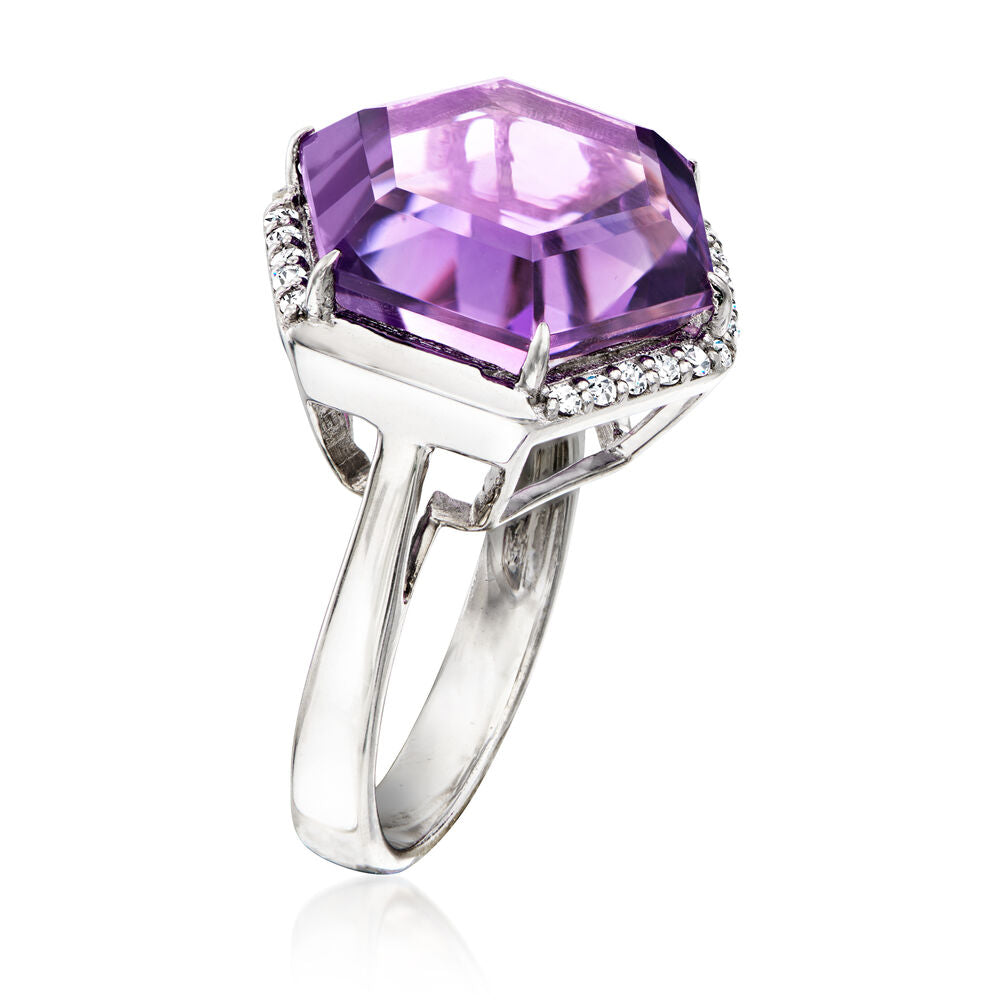 Gem Treasures Sterling Silver 14mm Specialty Cut Gemstone Solitaire Ring
