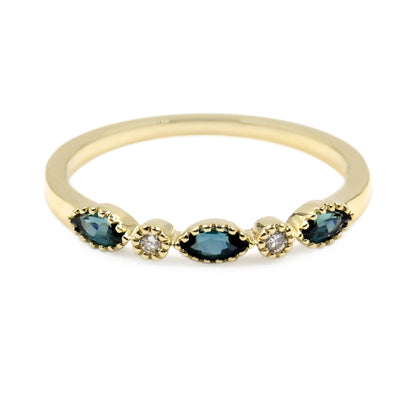 Gilded Lane 14K Gold Marquise Gemstone & Diamond Milgrain Stack Ring
