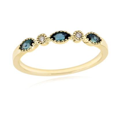 Gilded Lane 14K Gold Marquise Gemstone & Diamond Milgrain Stack Ring