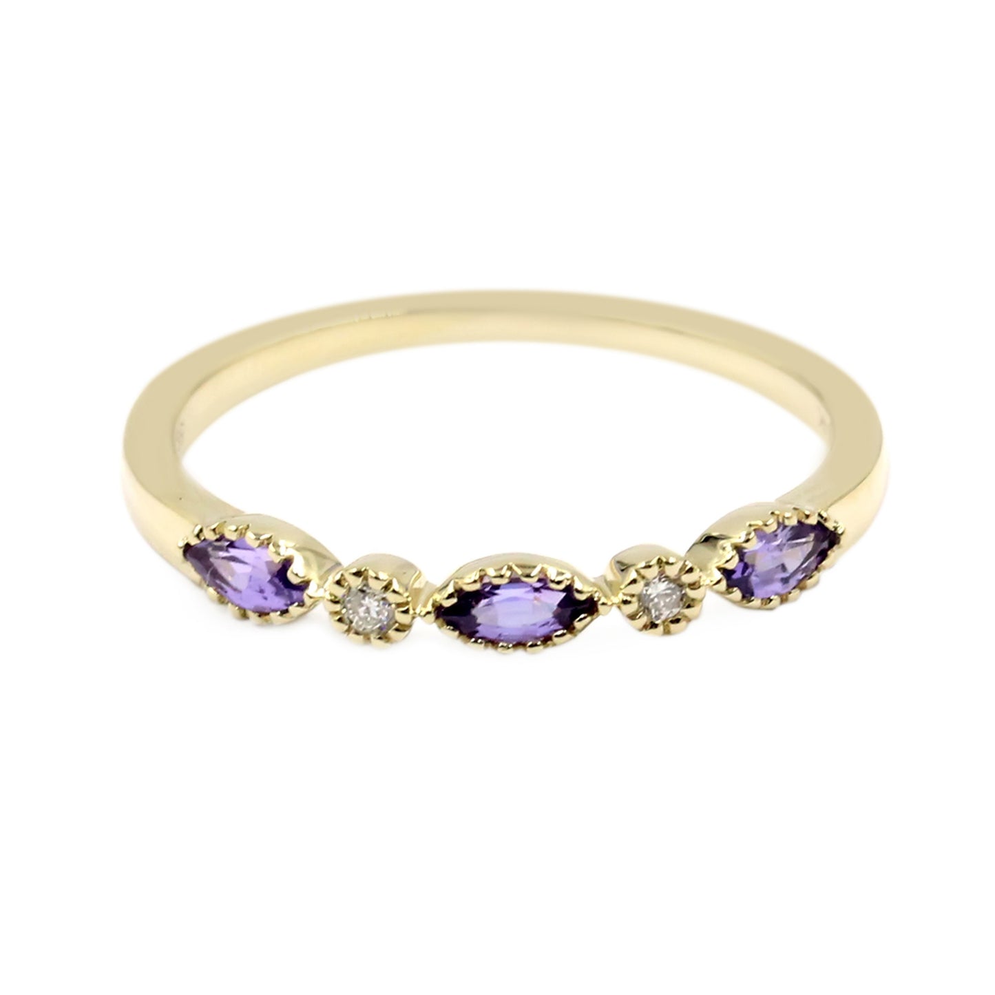 Gilded Lane 14K Gold Marquise Gemstone & Diamond Milgrain Stack Ring