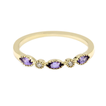 Gilded Lane 14K Gold Marquise Gemstone & Diamond Milgrain Stack Ring