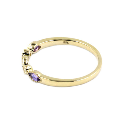 Gilded Lane 14K Gold Marquise Gemstone & Diamond Milgrain Stack Ring