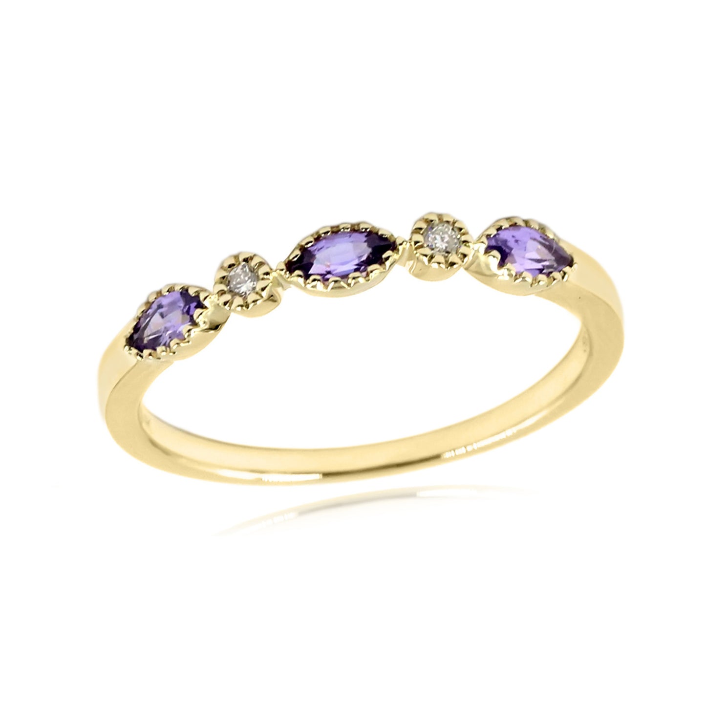 Gilded Lane 14K Gold Marquise Gemstone & Diamond Milgrain Stack Ring